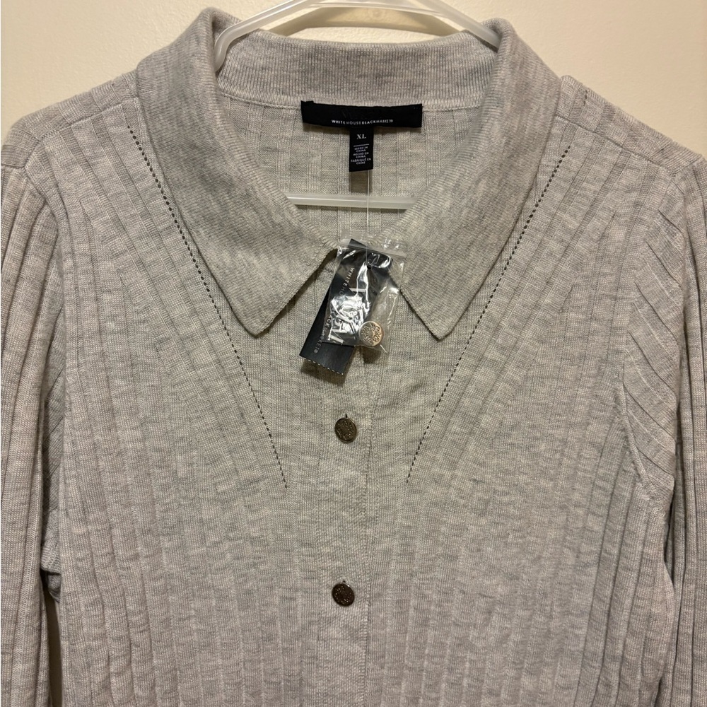 NWT White House Black Market Ribbed Soft Cardigan Quite Luxury Preppy Modern - Picture 5 of 10